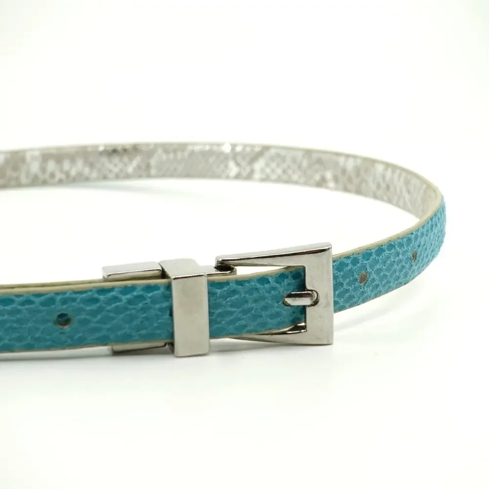 Vintage Reversible Faux Snake Belt with Alternating Turquoise Blue & SilverSides